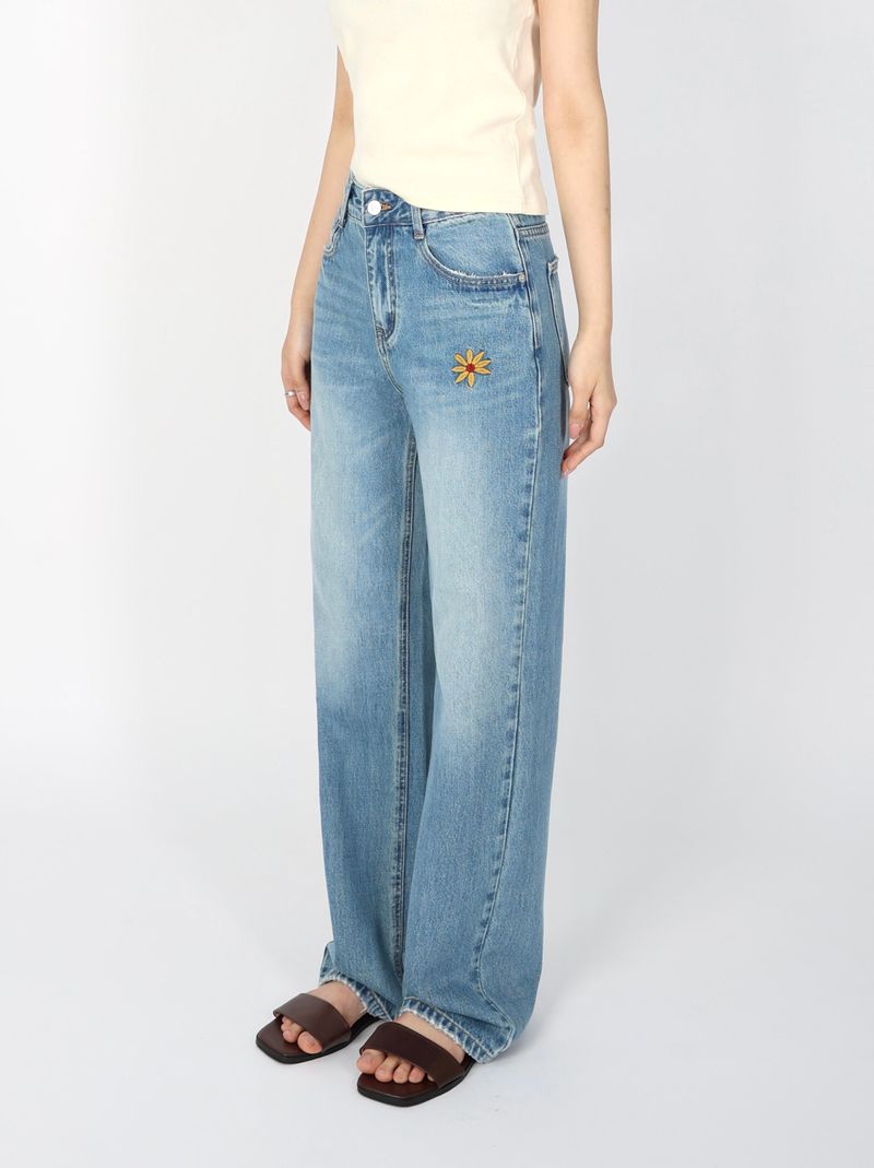 FLOWER EMBROIDERED STRAIGHT DENIM code 26215