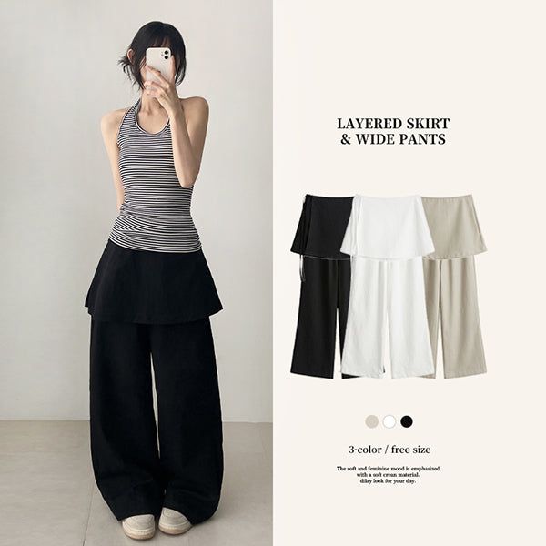 hijjoo（ハイチュー）の「Wrap Skirt Layered Cotton Wide Pants（Pants）」