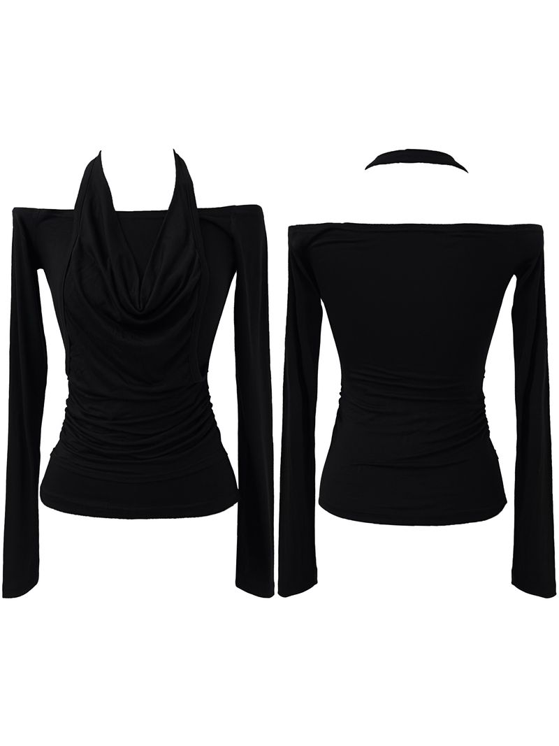 drape off-shoulder halter T (2color)