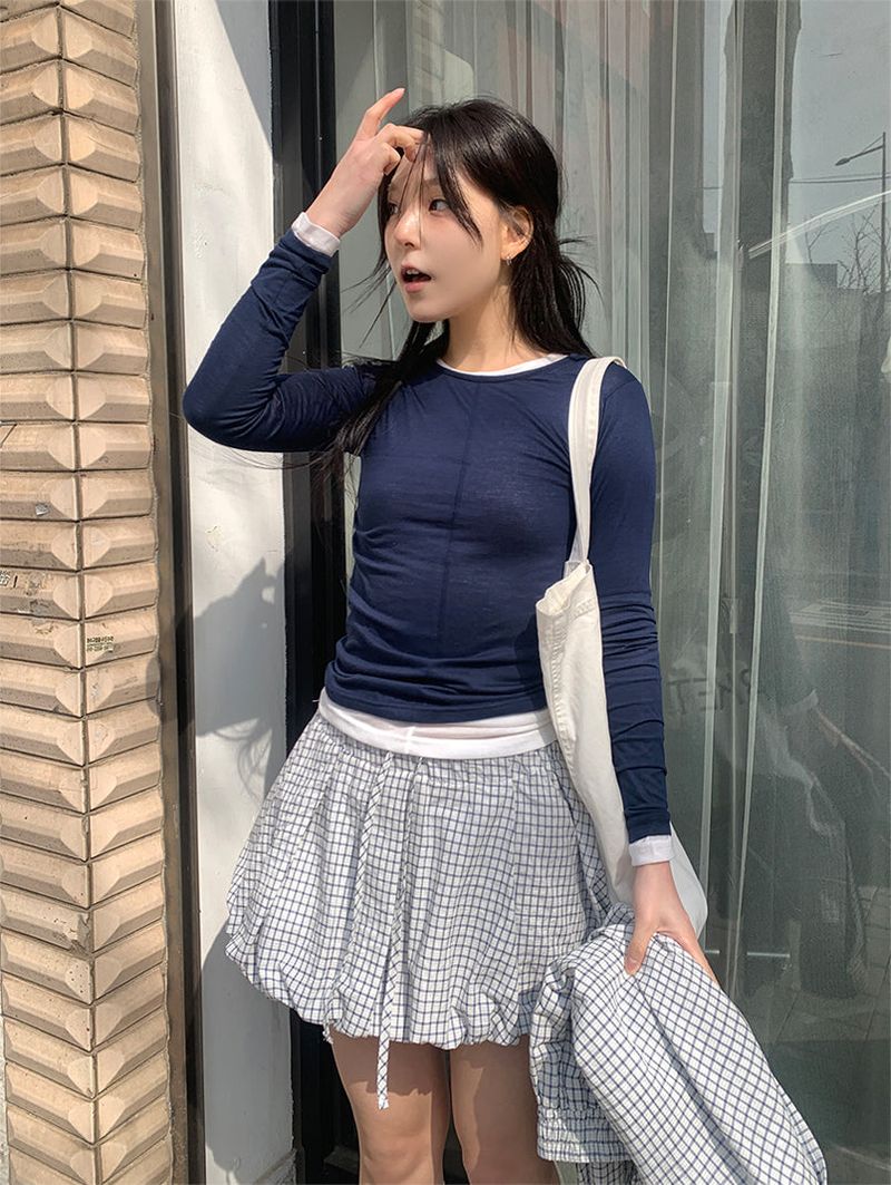 CHECK BALLOON SKIRT (2C)