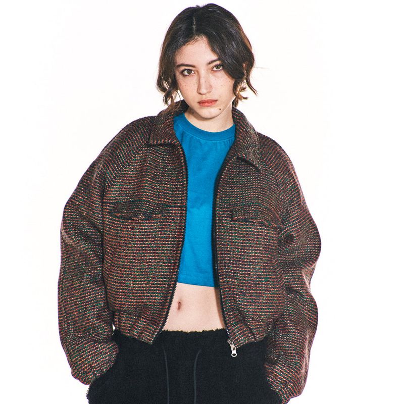 AVRIL TWEED TRUCKER JACKET (GREEN)