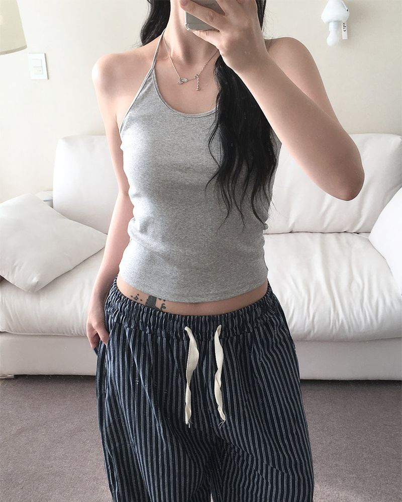 [Layered] Ribbed Halter Sleeveless T-Shirt (5 colors)