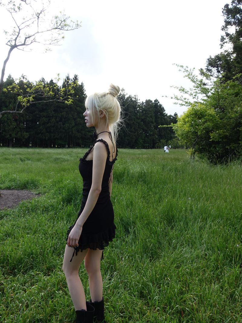 frill shirring mini dress