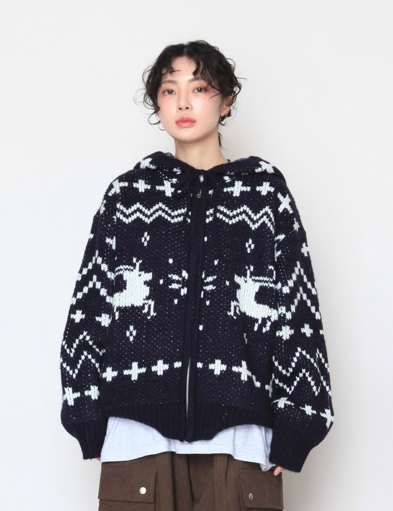 nutellike(ヌテールライク)の「Nordic Knit Hood Zip-Up(Tops)」