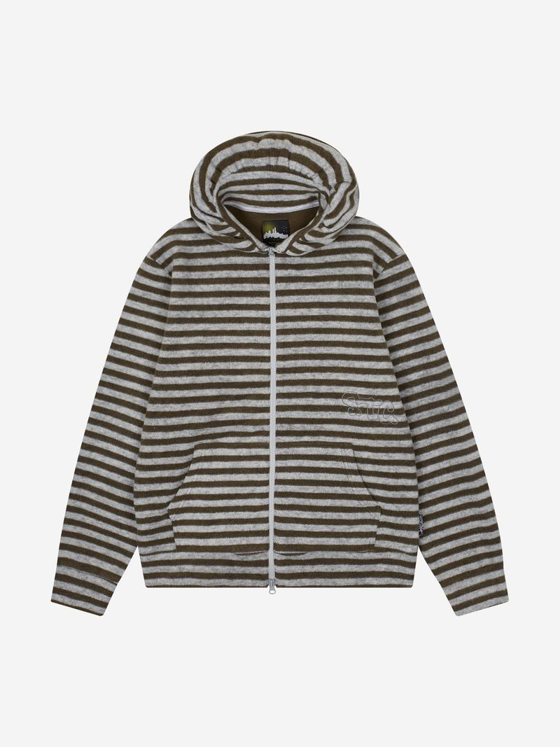 safarispot（サファリスポット）の「 S.T.C. STRIPE FLEECE MUFFLER ZIP UP (KHAKI)（Tops）」