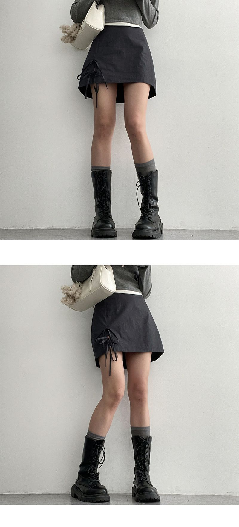 Jeans Back-banded Ribbon String Mini-Skirt