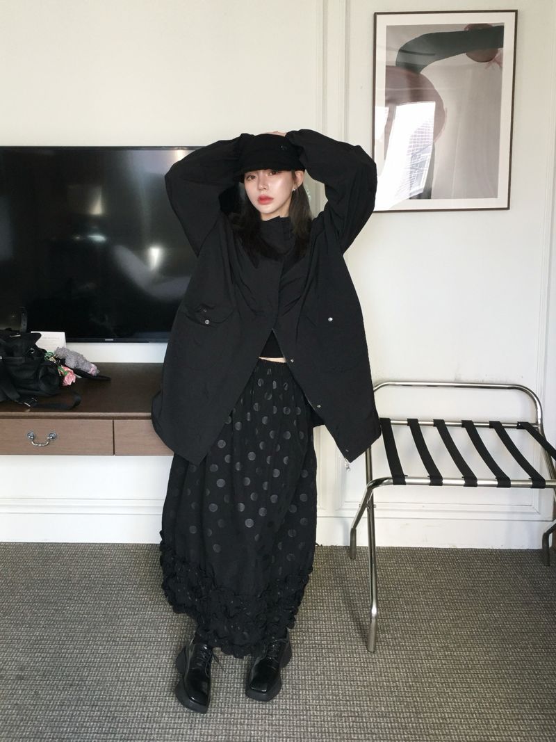 Round Dot Frill Long Skirt (2c)