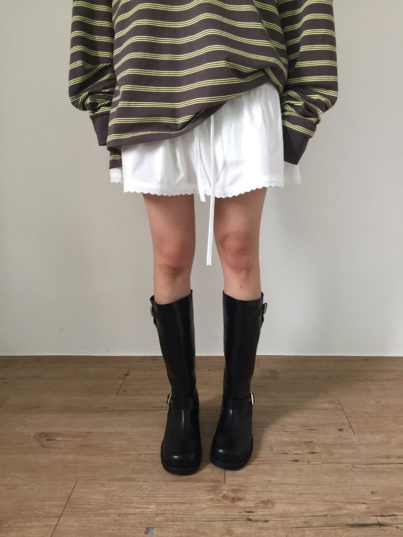 Buckle leather long boots (2color)
