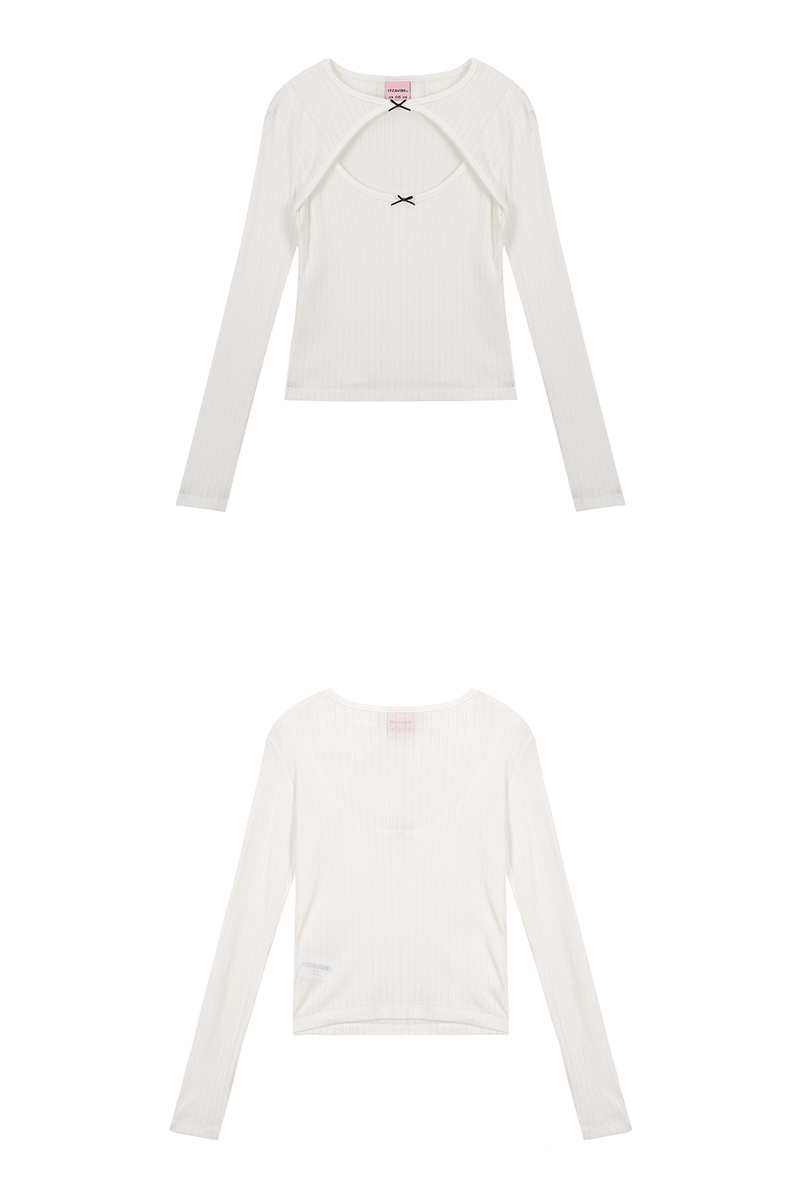 スリーリボン長袖Tシャツ - BLACK