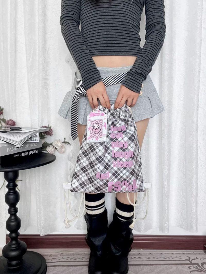 Plaid Backpack Bag [Pink]