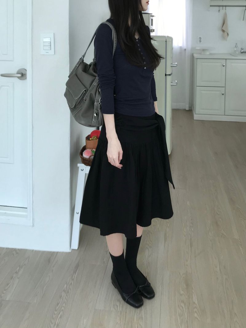 Shirring Strap Midi Skirt (2 colors)