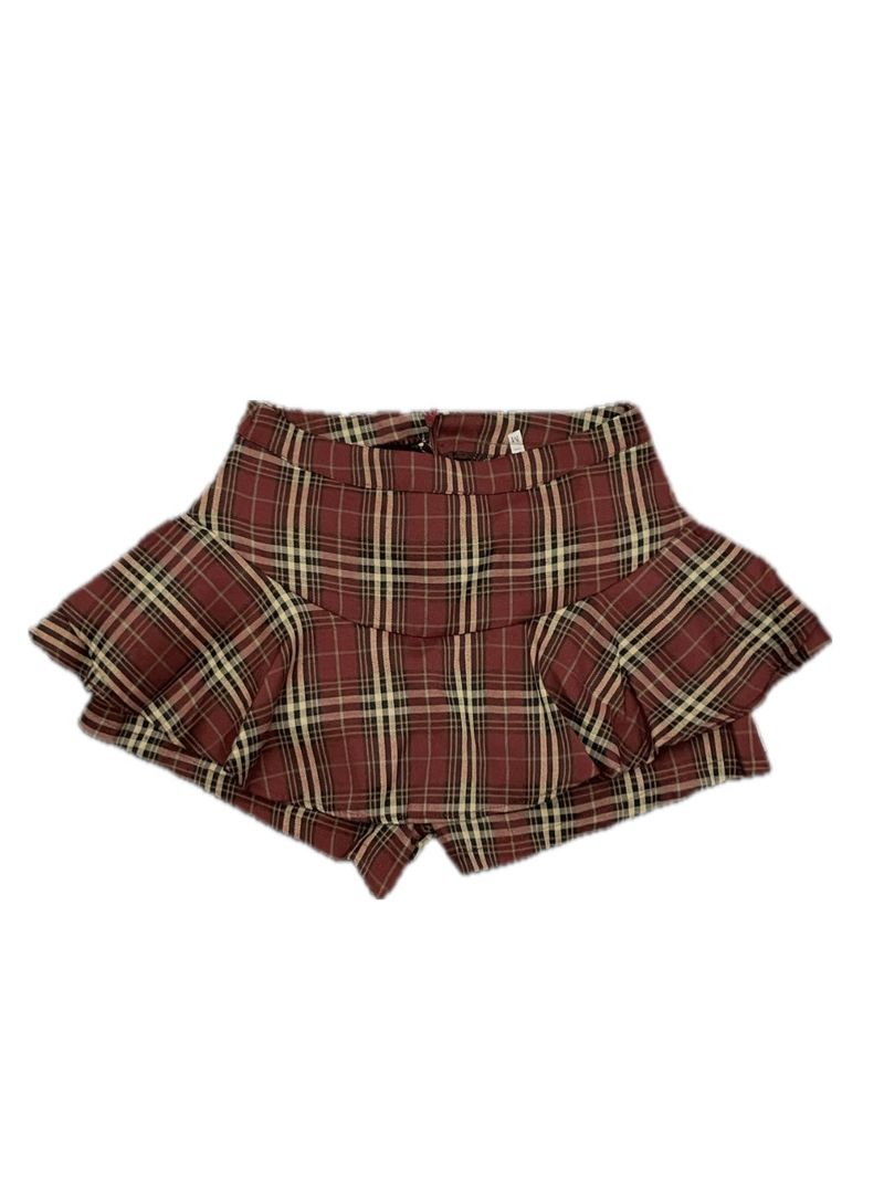 Frill checker skirt pants