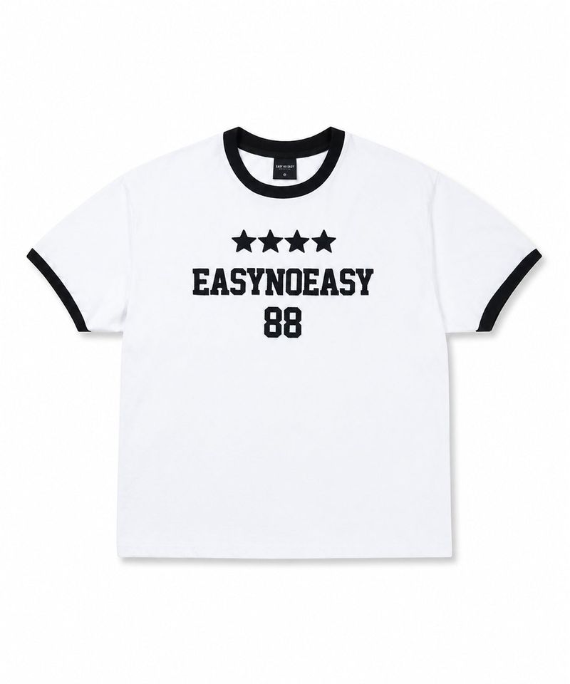 Numbering Patch Crop Ringer T-Shirt - White