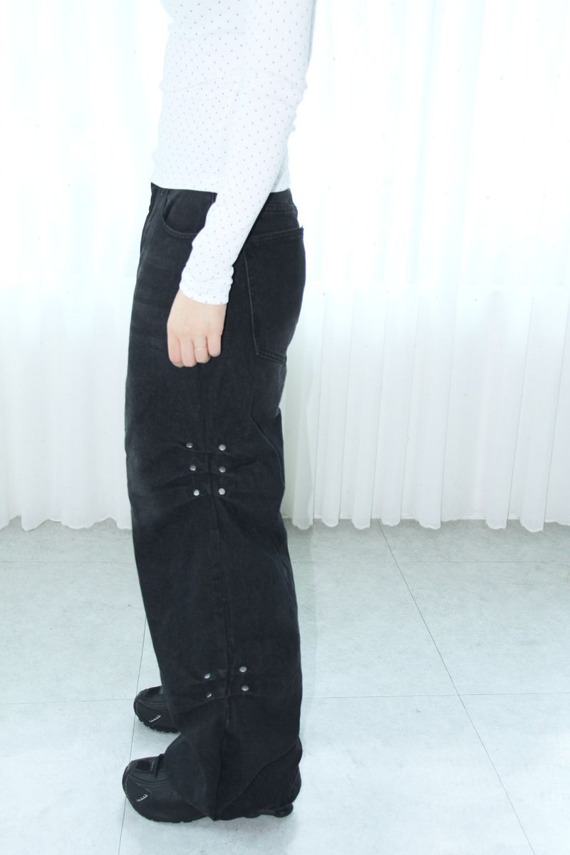 Stud Side Pintuck Wide Pants (2colors)