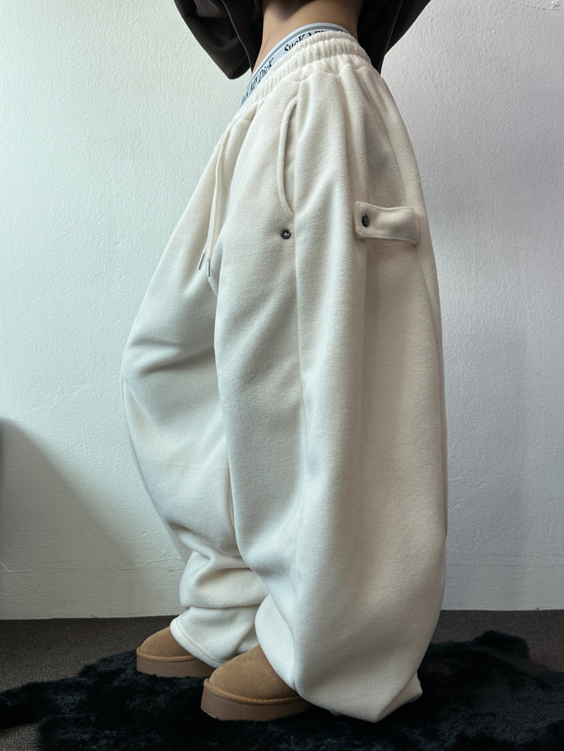 BOTH-SIDES FLEECE SNAP LONG PANTS 🧸🩵🤍6COLOR