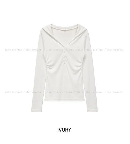 Leon V-Neck Button Slim Hoodie