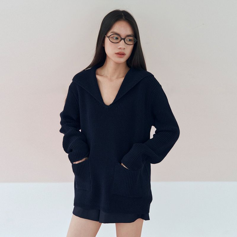 SSOKIN(ソキン)の「Sailor Collar Cotton Sweater_Navy(Tops)」