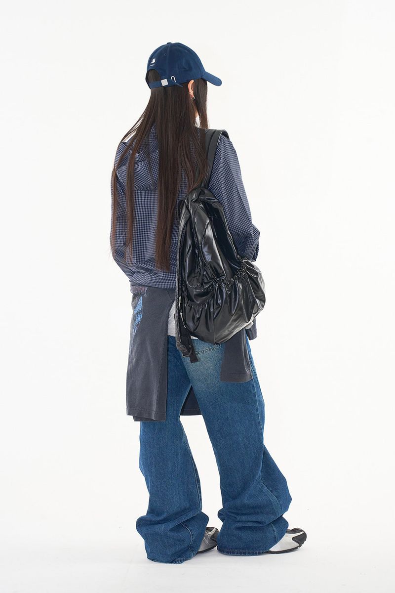 Loop check hoodie zip-up jumper