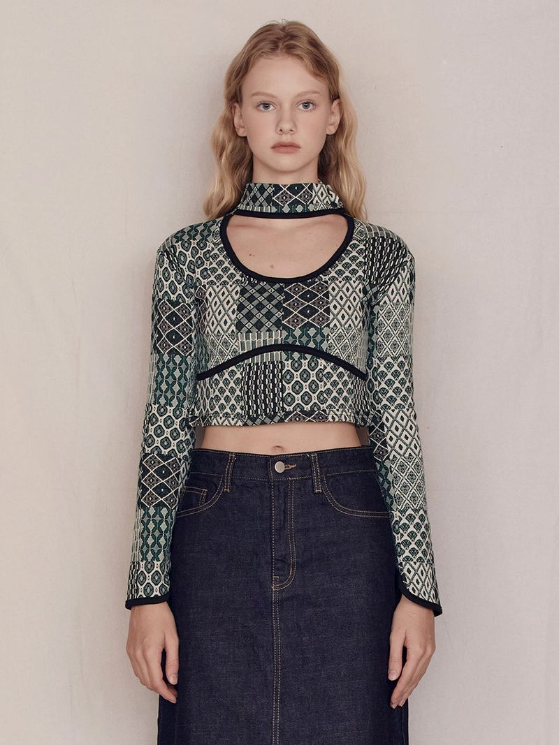 Patchwork halterneck Top (Green)