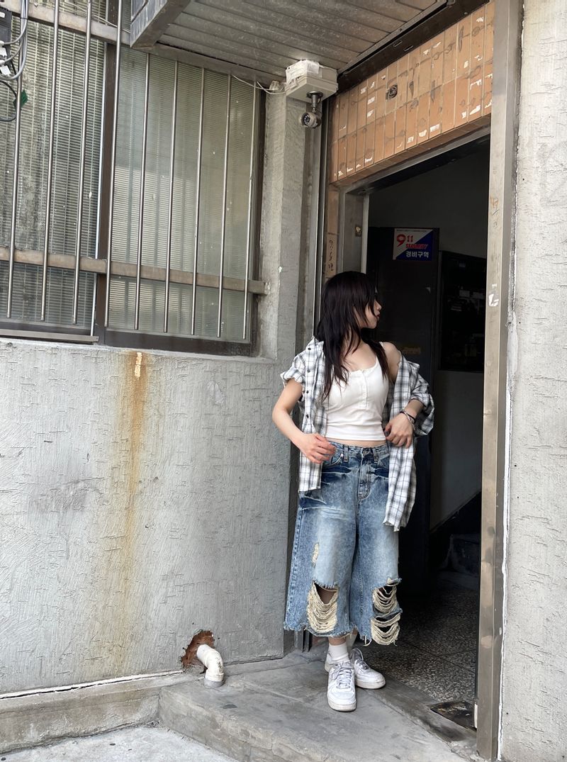 Spark Destroyed Denim Bermuda Pants