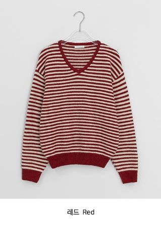 Ttet Stripe Wool V-Neck Knit