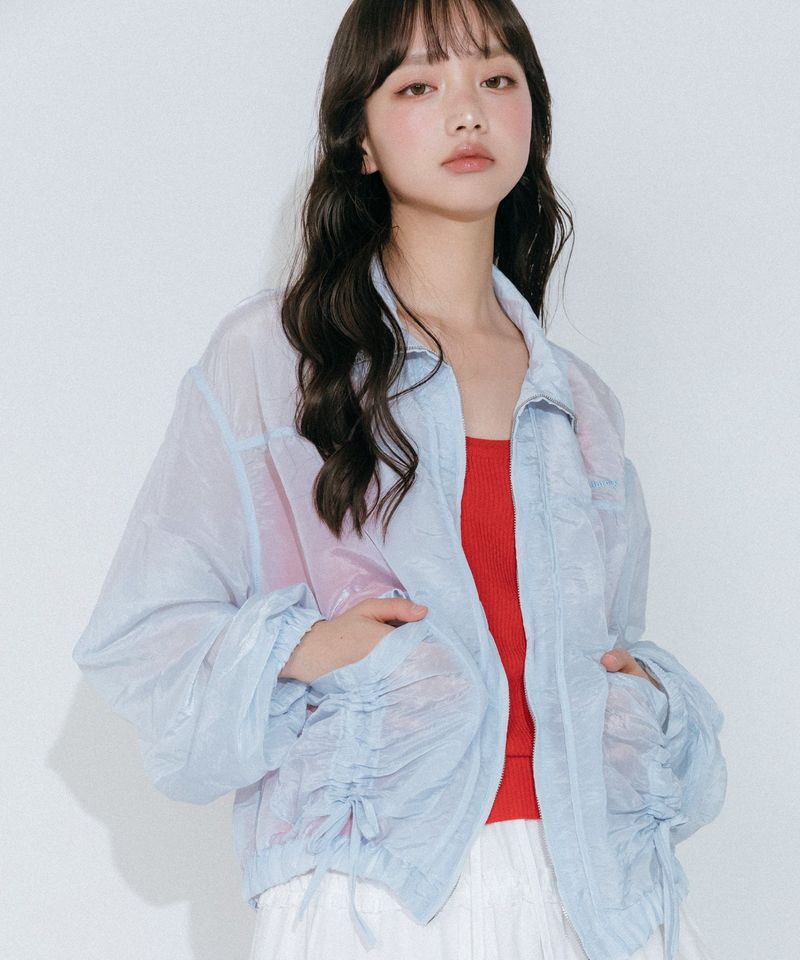 SHIRRING SEE THROUGH WIND JACKET (LIGHT BLUE)