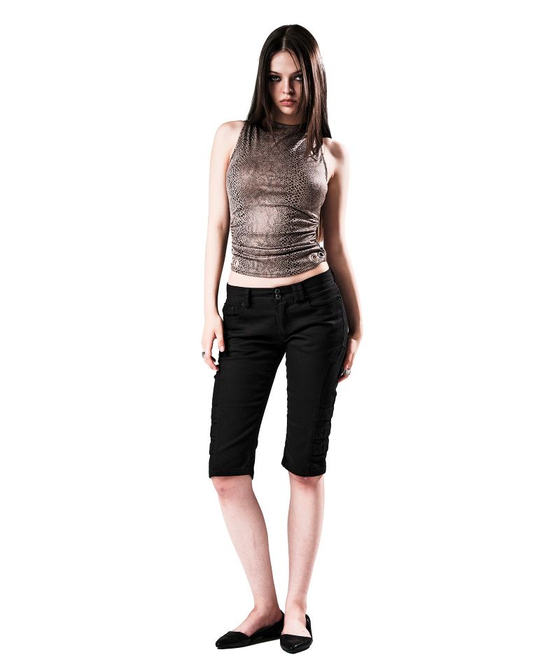 PYTHON SHIRRING SLEEVELESS TOP BEIGE