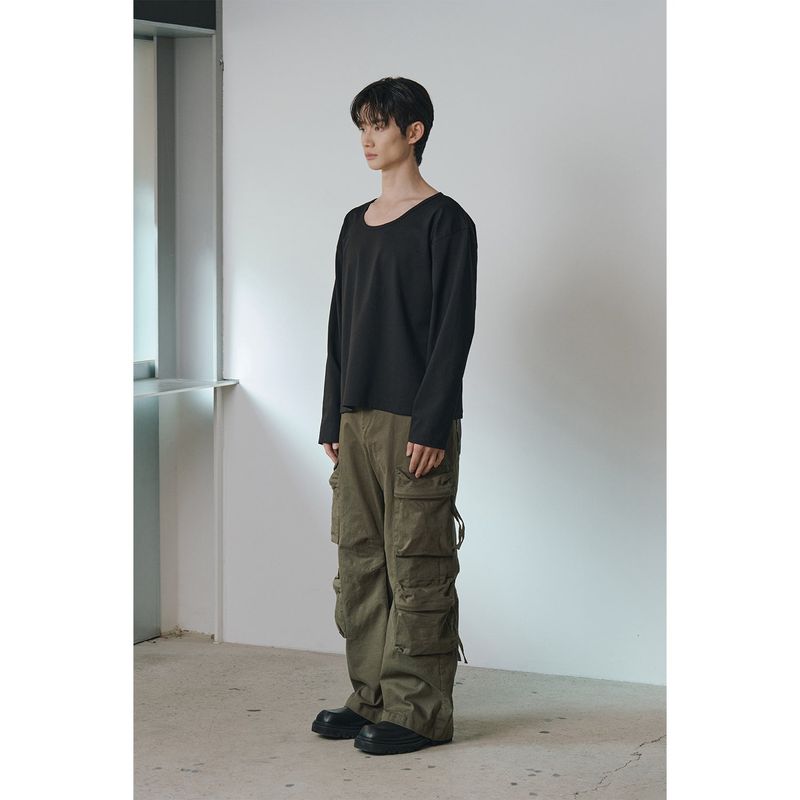 Signature leather cargo pants(Khaki)
