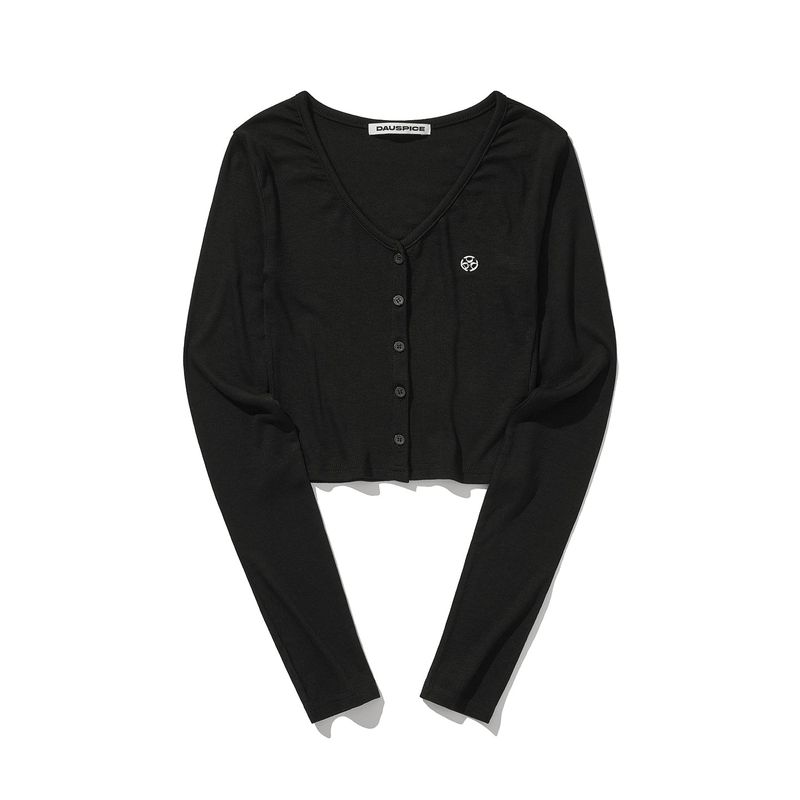 (DUC) V-Neck Crop Cardigan Black