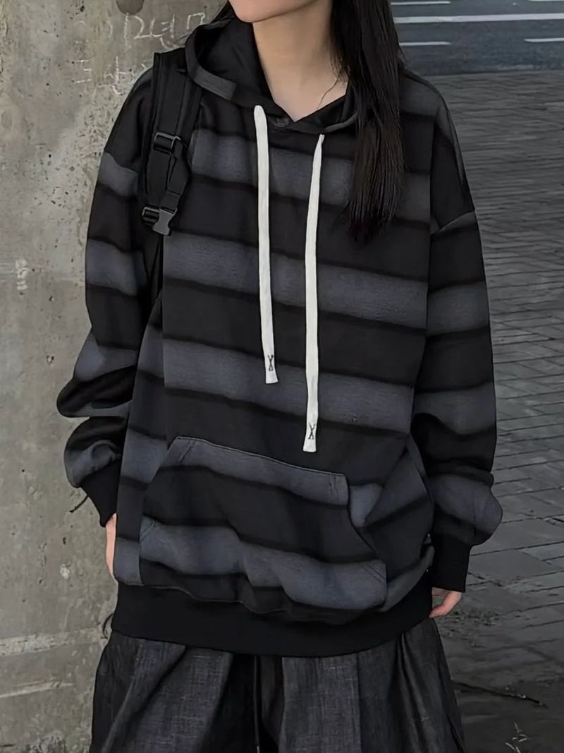 blur striped long strap hoodie