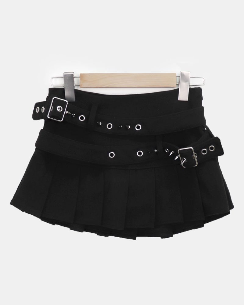 Elle Double Belt Pleated Mini Skirt