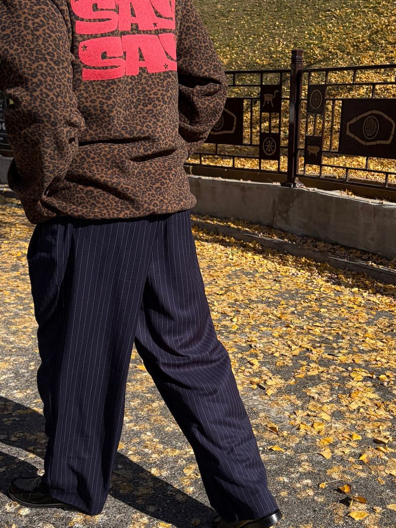 (UNISEX) Pin stripe formal wide slacks