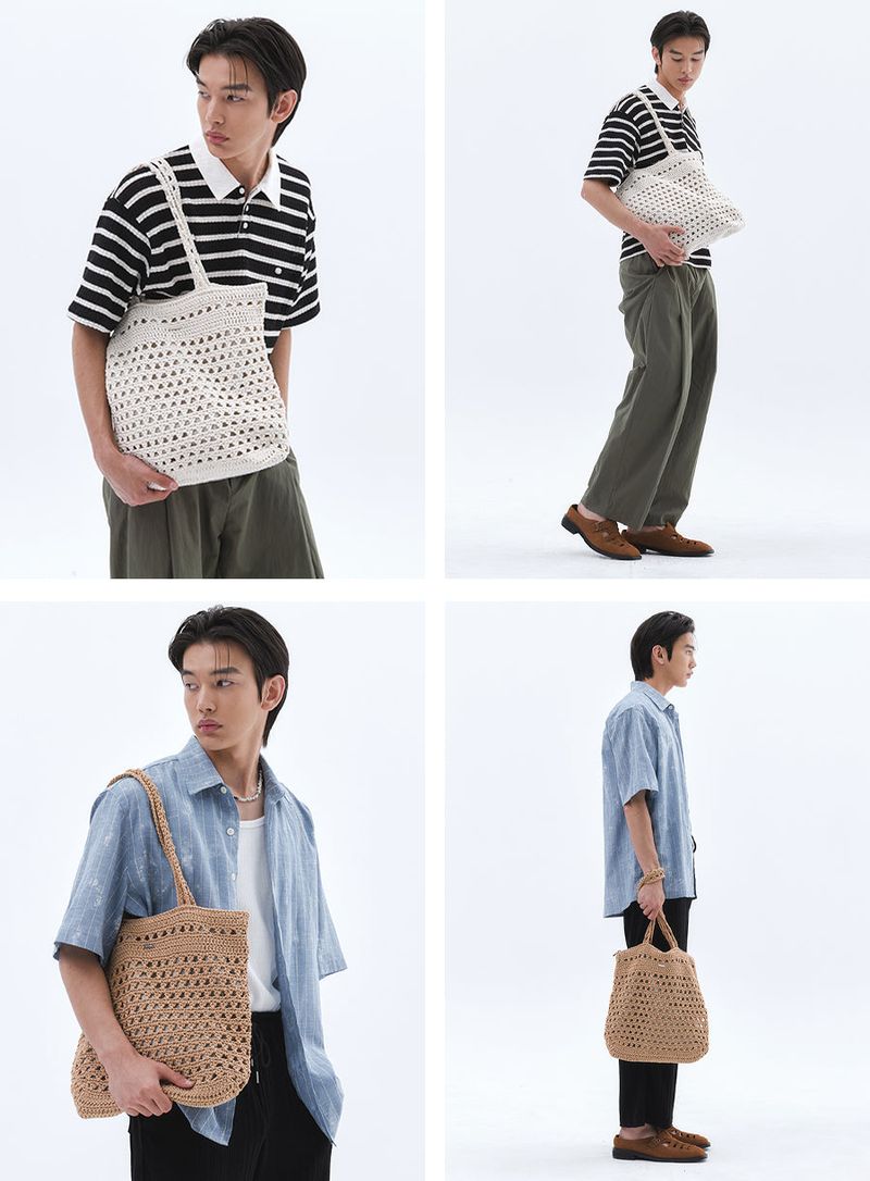 Zipper Crochet Square Shoulder Bag_White