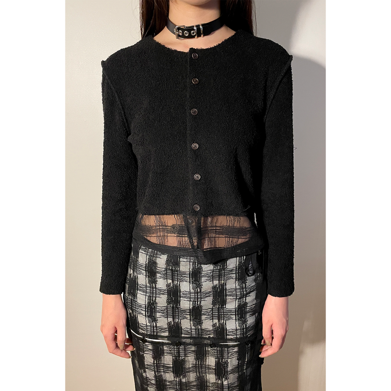 CHECK LAYERED TERRY CARDIGAN
