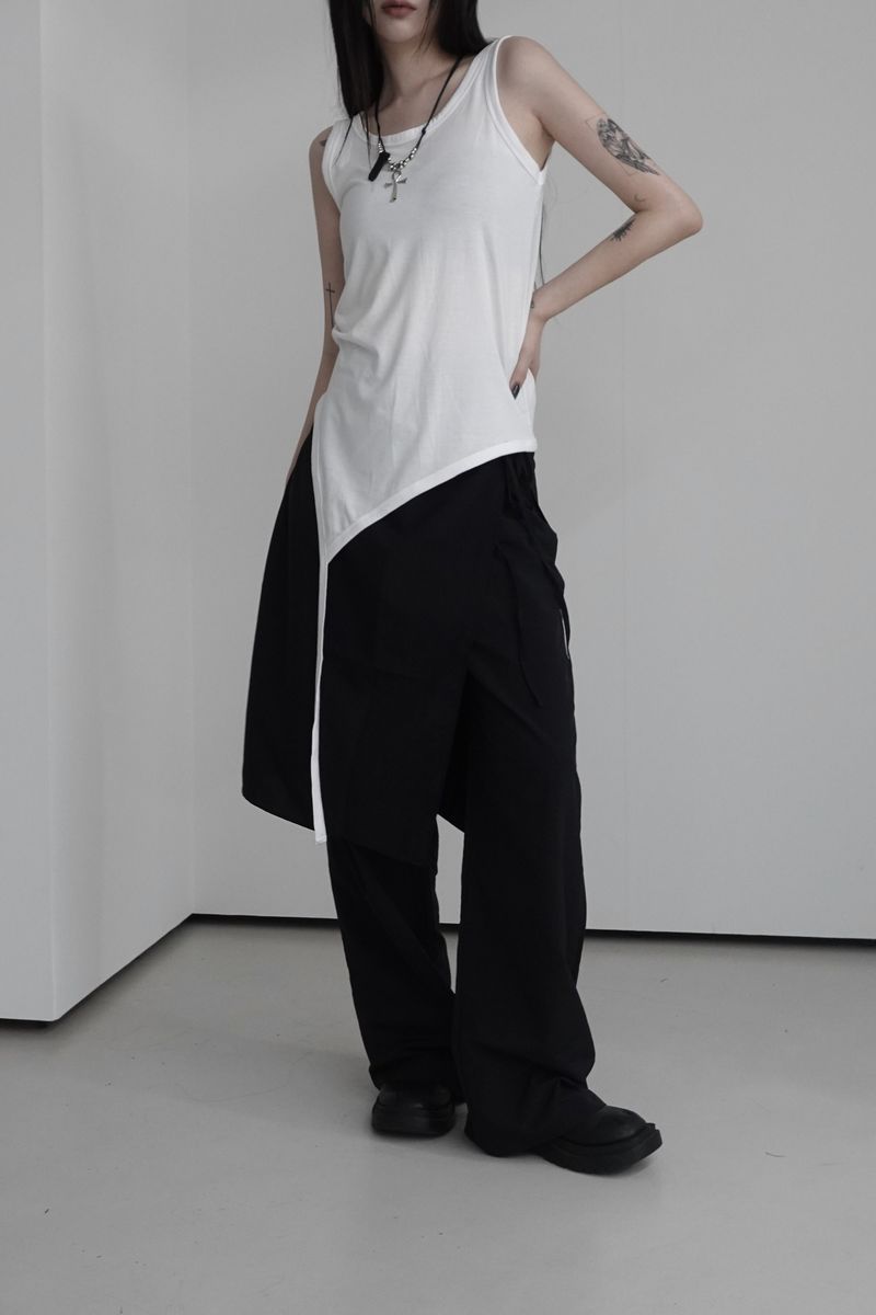 unbalanced layered tail sleeveless (4color)