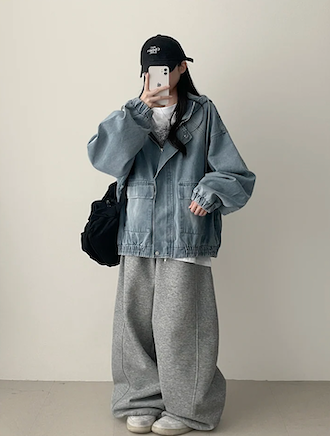 Delt Boxy Fit Two-Way Denim Hooded Jumper