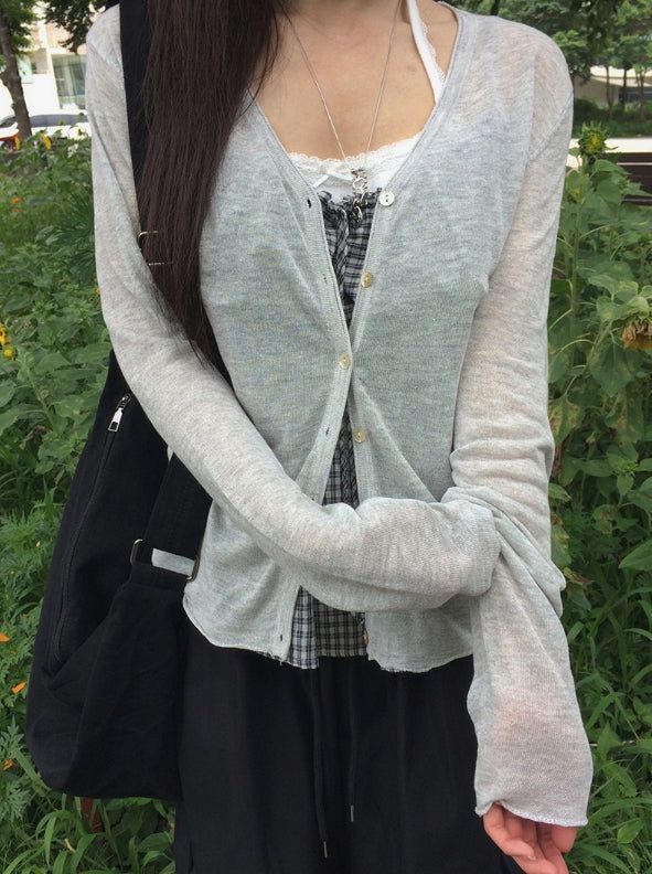 Take See-Through Linen Knit Long Sleeve Cardigan