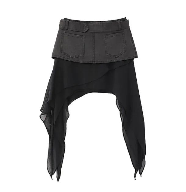 ヴィンテージ ベルト付き シフォン レイヤード スカート