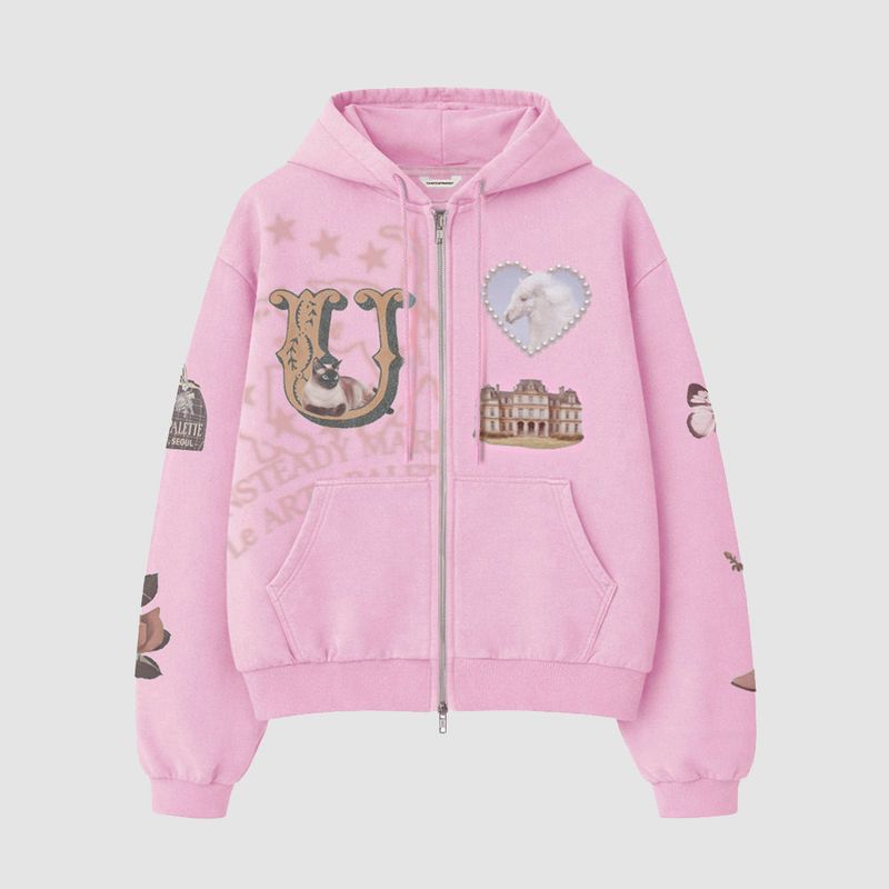 Souvenir Zip up Hoodie_Pink