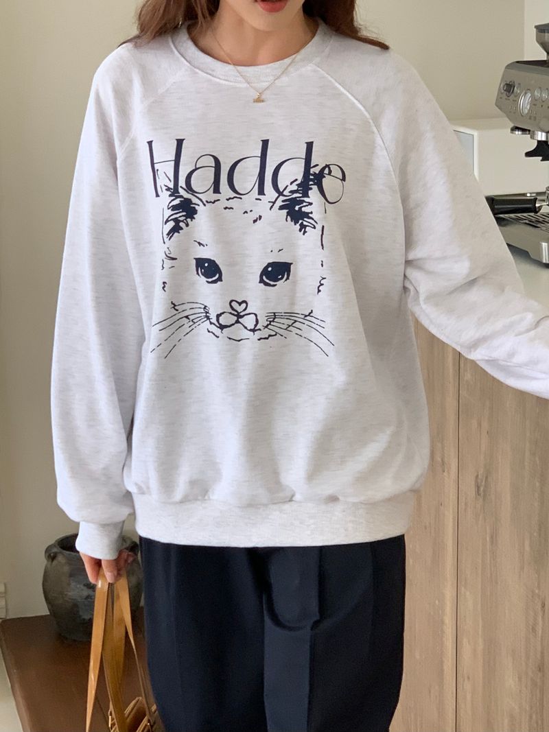CAT DRAWING SWEATSHIRTS (WHITE MELANGE)