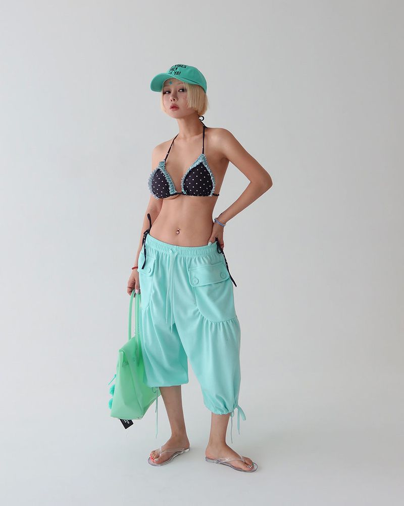 Mint chocolate dot frill bikini