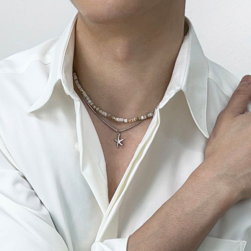 [set] natural shell beads & gold pendant necklace