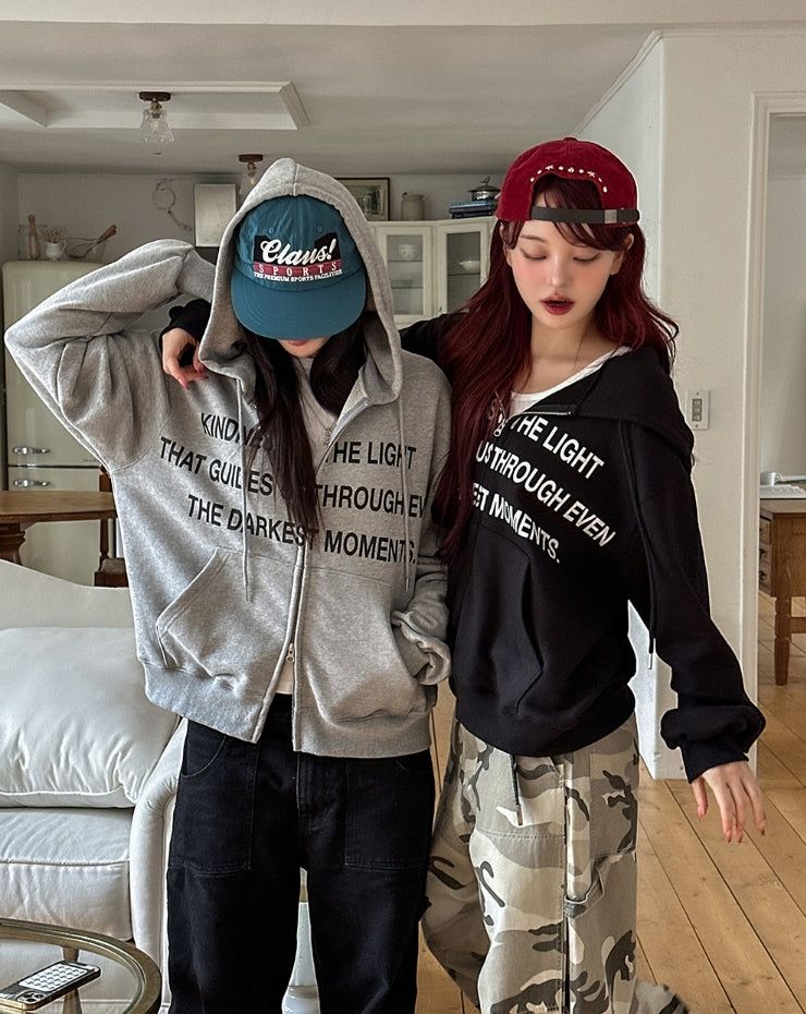 Moments Lettering Semi Crop Hood Zip-Up