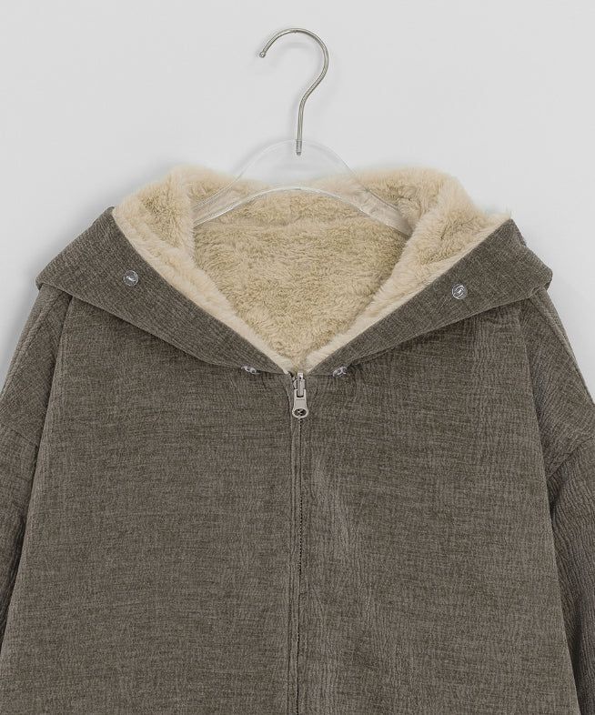 Tiken Herringbone Wool Hood Fur Jacket