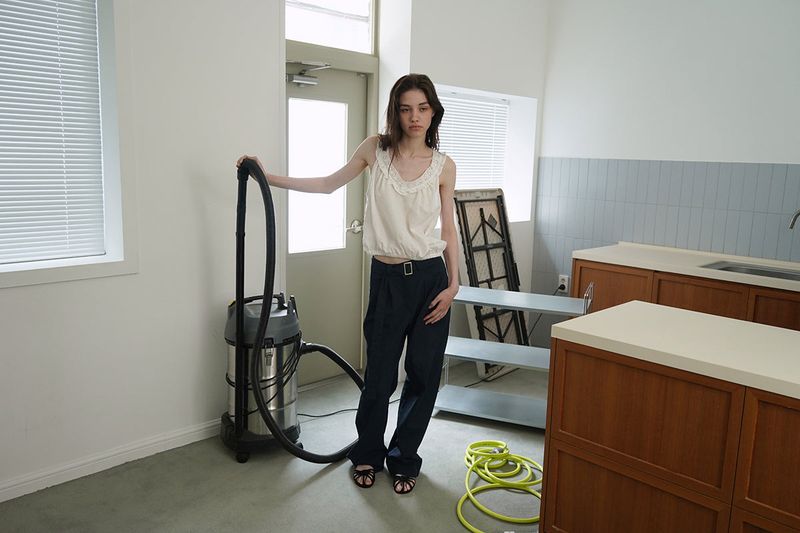 Linen belted pants_navy