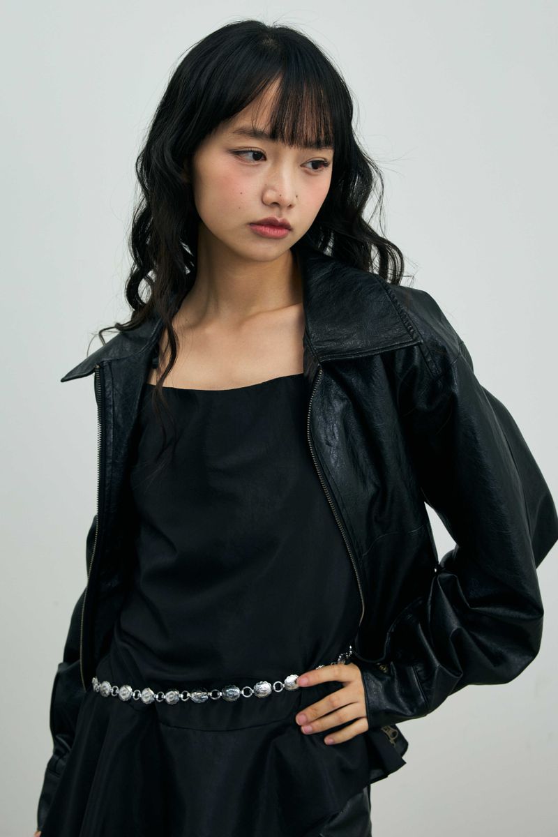 PAMELA LEATHER BOMBER JACKET / BLACK