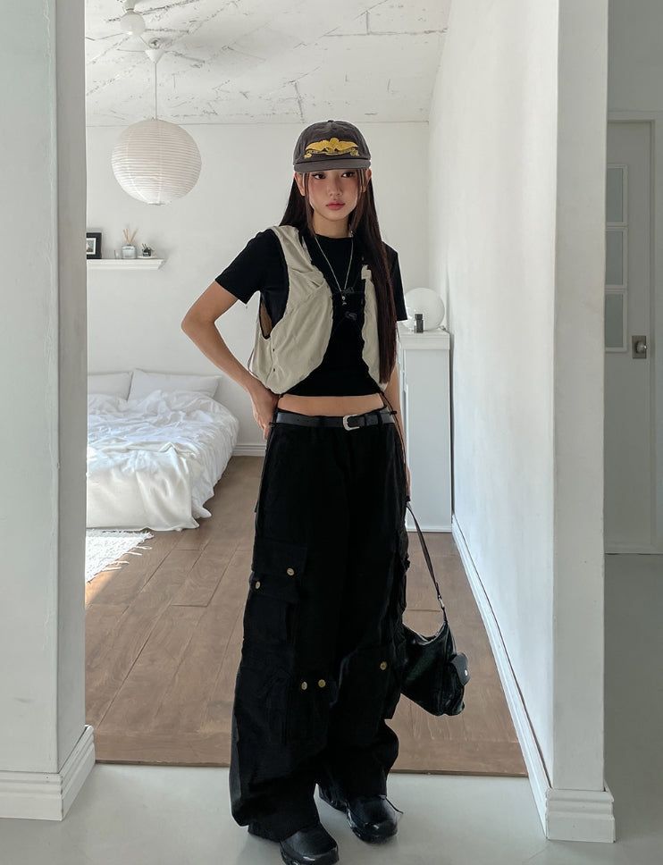 Lining string buckle crop vest