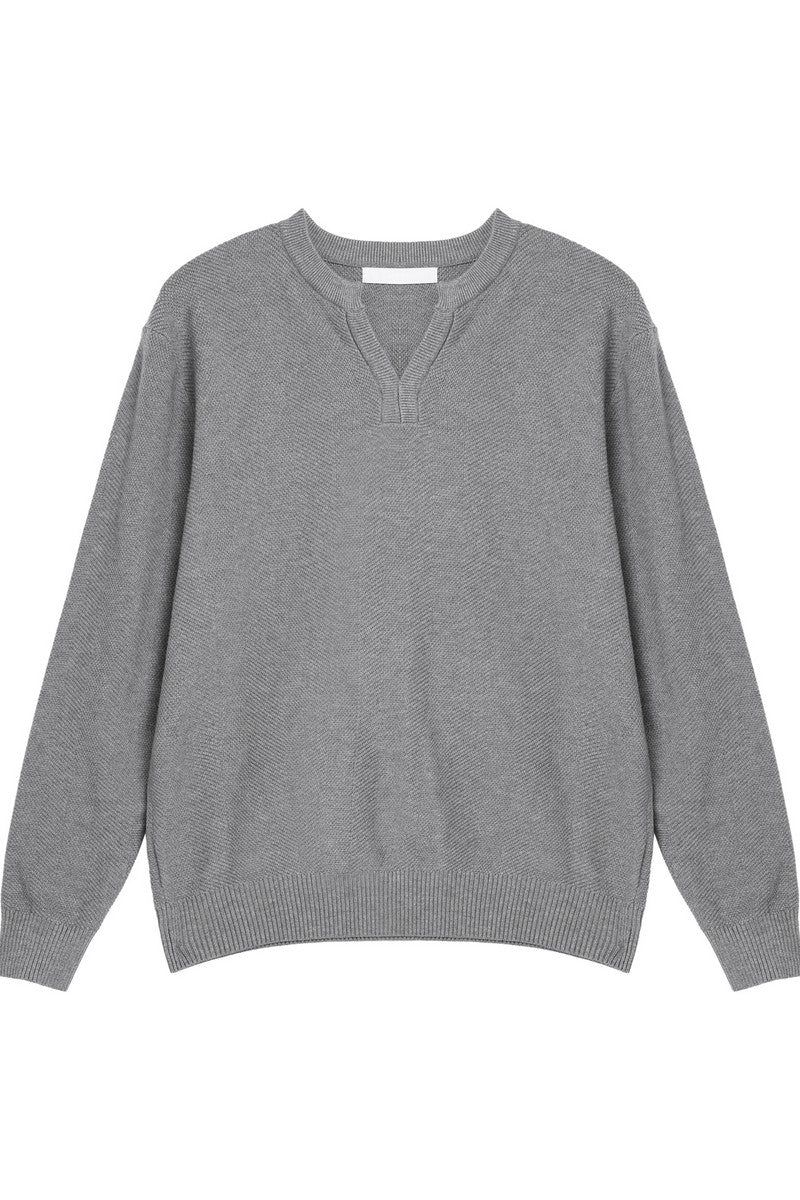 Textured V Neck Knit Sweater