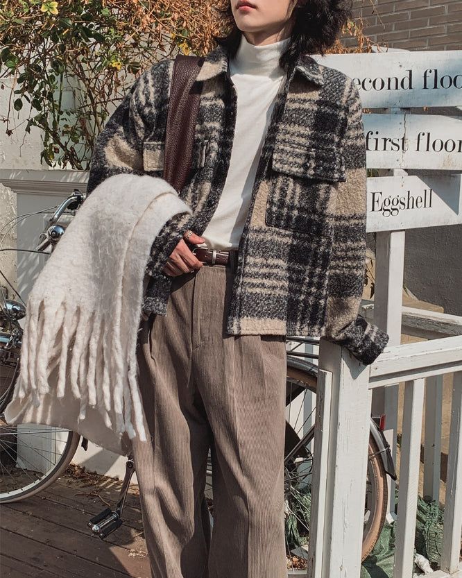 Bronte wool checked crop jacket