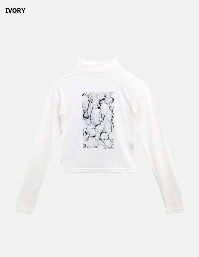 Half Turtleneck Sandy Slim-fit Crop LS Top